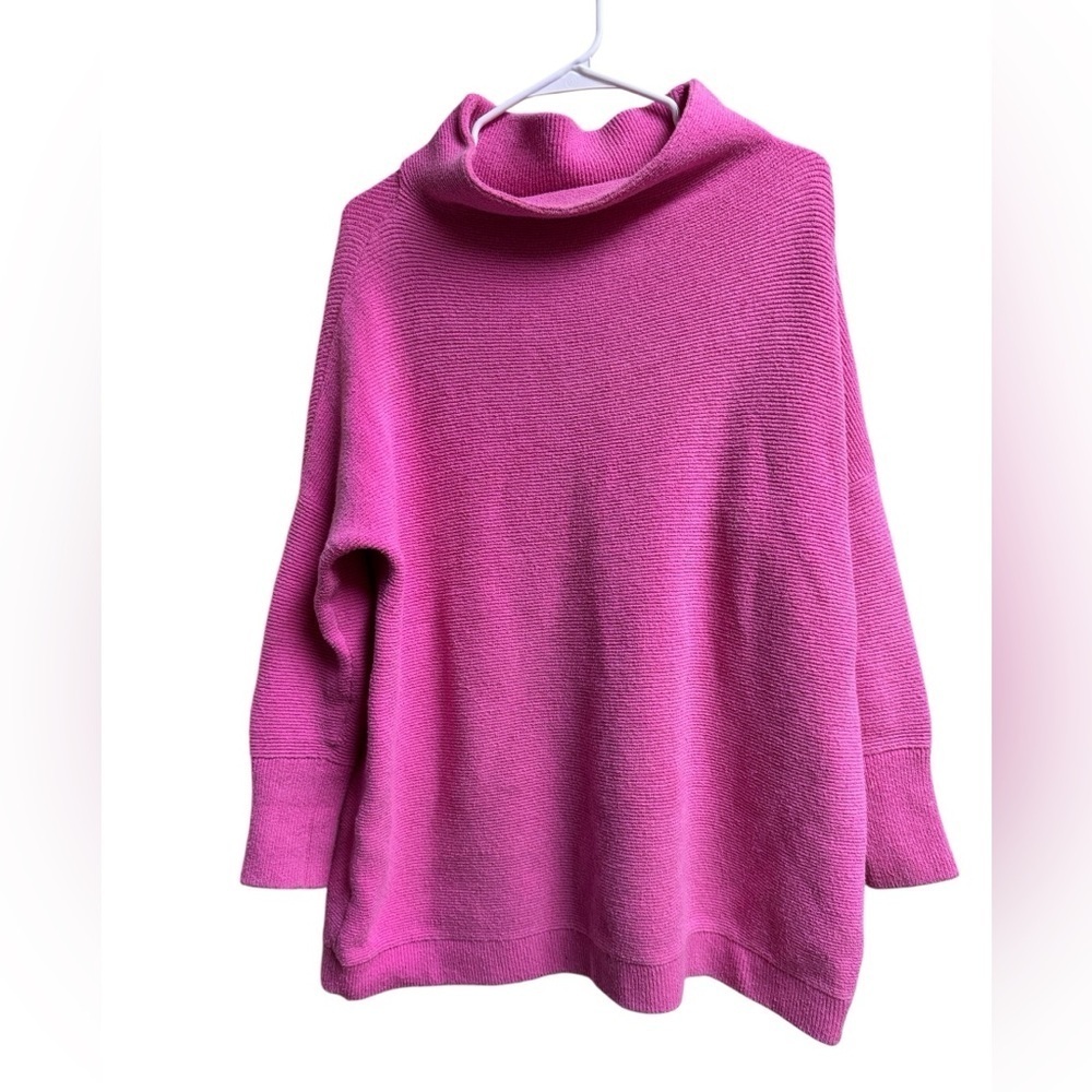 Free People Pink Ribbed Funnel Neck Pullover Sweater Size Small